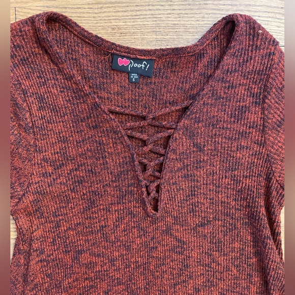 Poof! Long Sleeve Lace Up Maroon Mini Dress - Picture 2 of 4